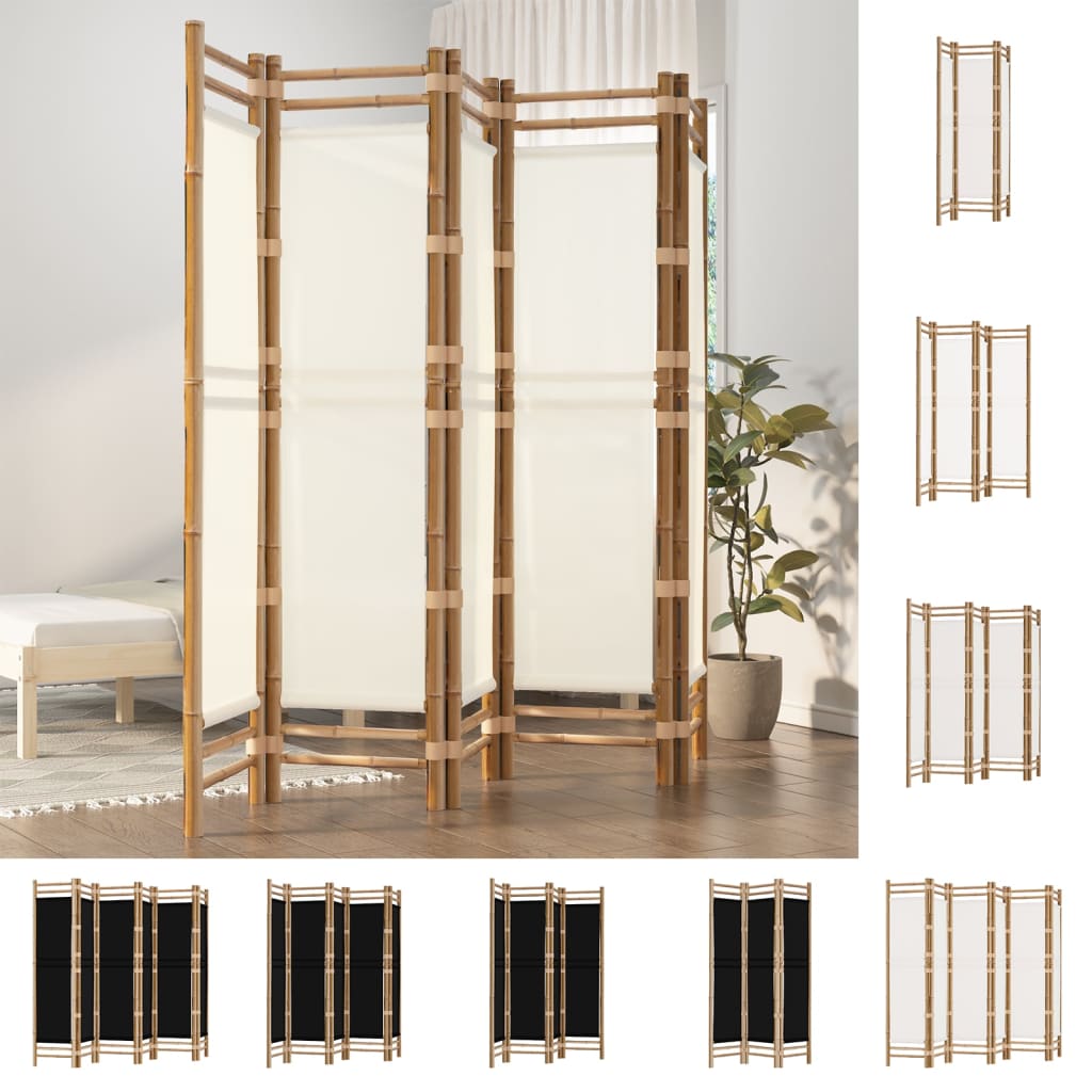 vidaXL Room Divider Foldable 6 Panel Room Divider Screen Bamboo and Canvas-39