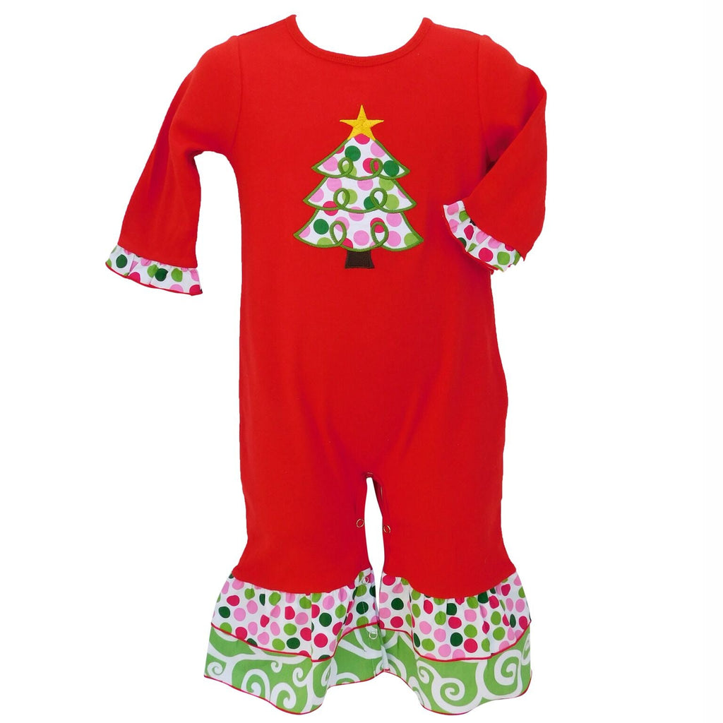 Baby Girls Red & White Christmas Tree Romper Outfit - 99fab 