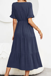 Short Sleeve V-Neck Tiered  Dress