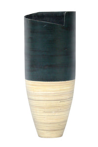 10.25" X 10.25" X 25" Distressed Green and Natural Bamboo Bamboo Spun Bamboo Vase