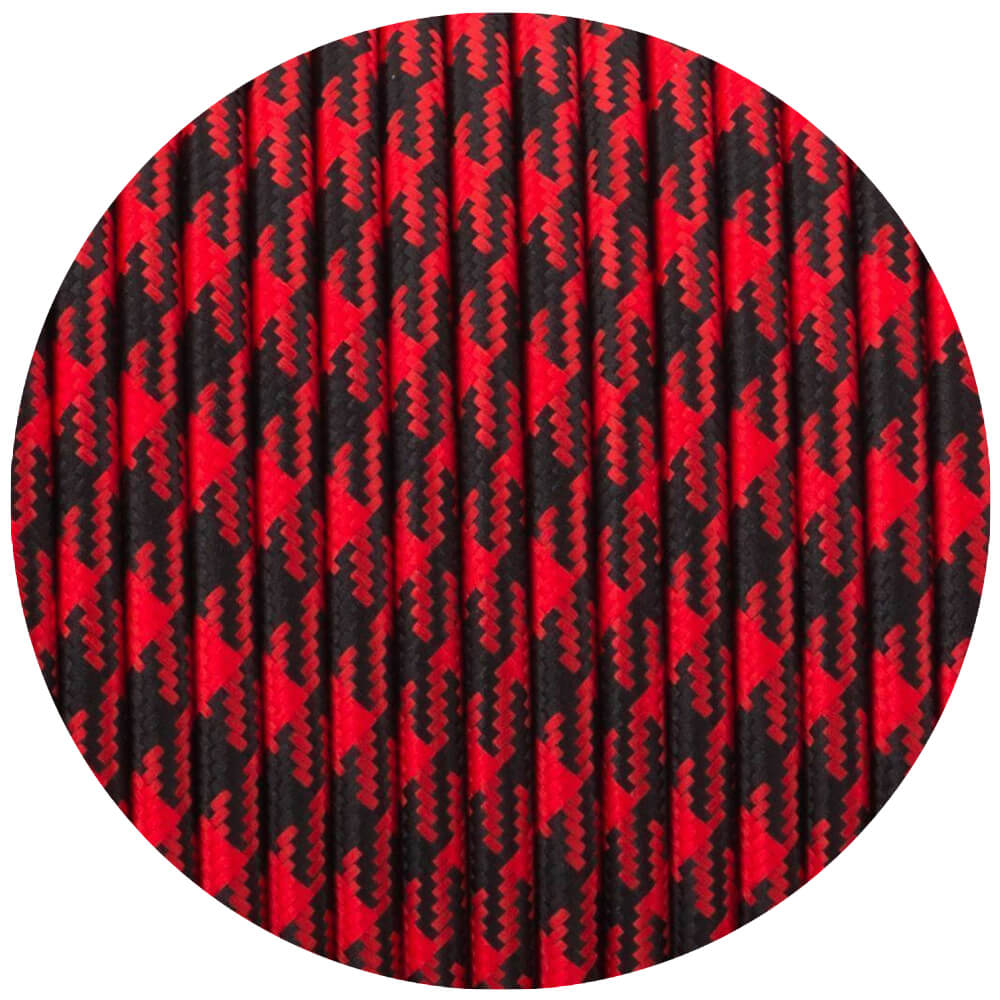 18 Gauge 3 Conductor Round Cloth Covered Wire Braided Light Cord Red+Black Hundstooth~1405-0