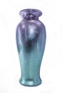 12.75" X 12.75" X 30.75" Turquoise And Gold Ceramic Ombre Lacquered Ceramic Vase