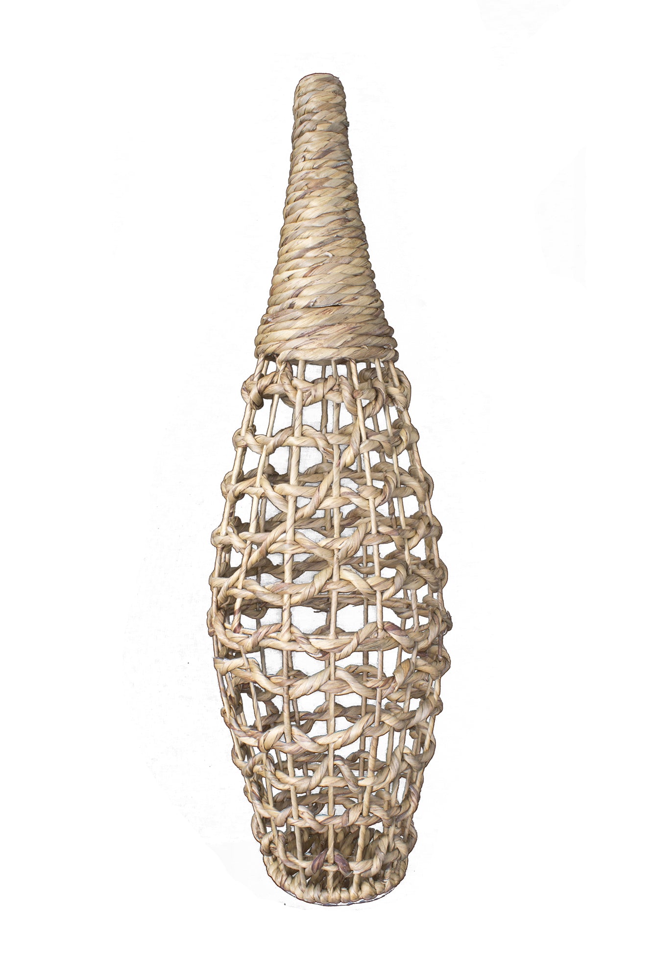 12" X 12" X 38" White And Natural Water Hyacinth Water Hyacinth Woven Floor Vase
