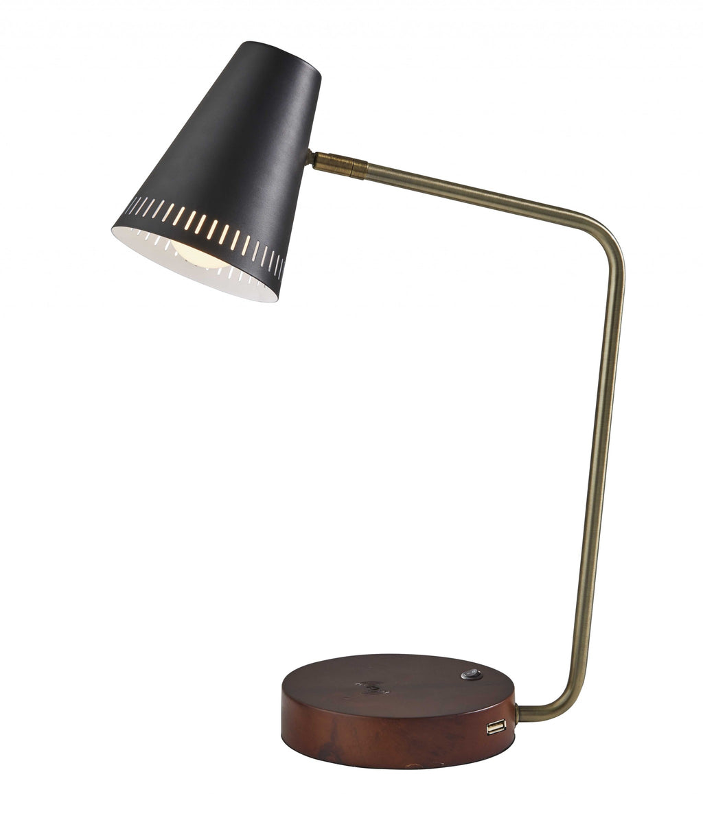 Antique Brass Enhanced Tech Desk Lamp with Black Metal Vented Cone Shades - 99fab 