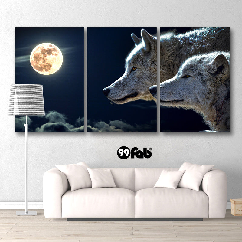 3 Panel Mysterious Wolves Moon Light Wall Art Canvas - wall art - 99fab.com