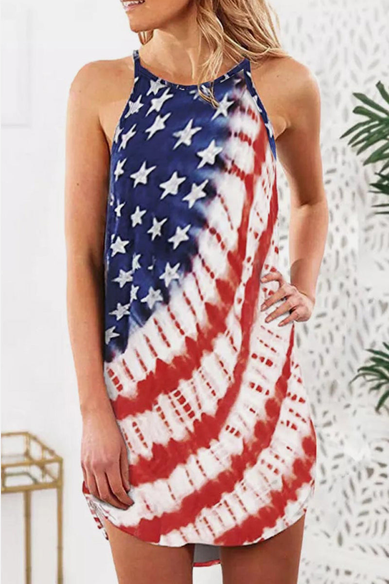American Flag Tie-Dye Halter Dress - 99fab 