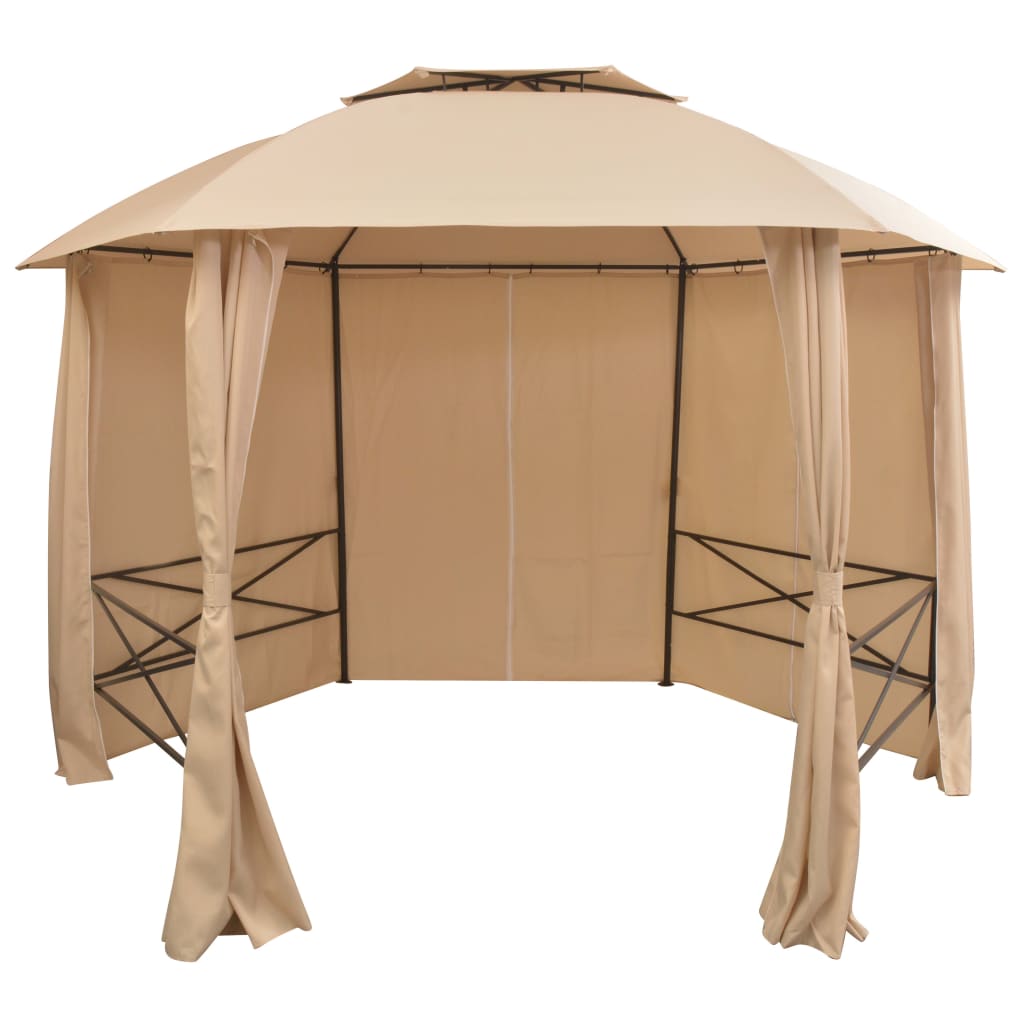 vidaXL Canopy Patio Pavilion Hexagonal Gazebo Outdoor Party Tent with Curtains-0