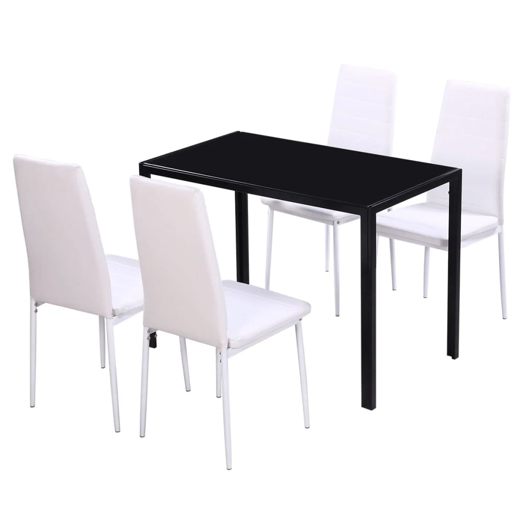 vidaXL 5/7 Piece Black White Dining Set Glass Table Artificial Leather Chairs-0