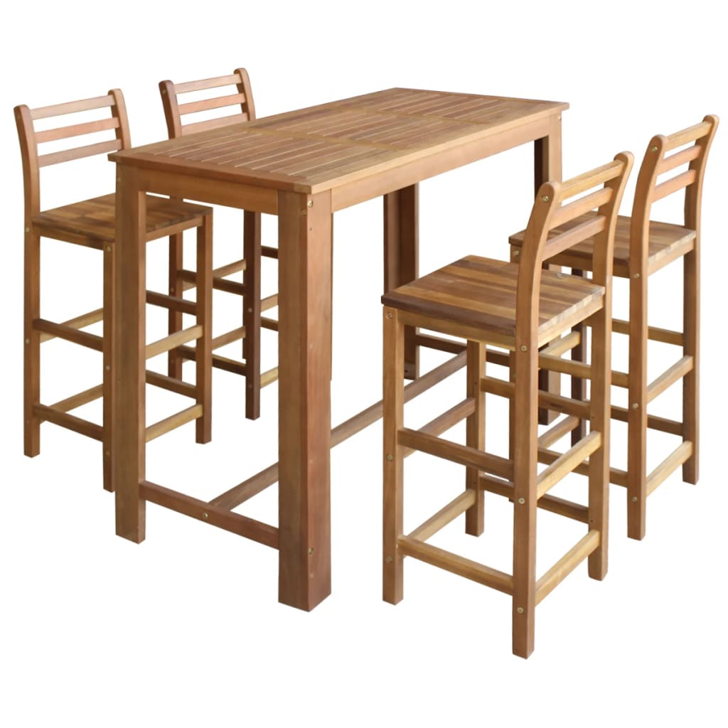 vidaXL Bar Table and Chair Kitchen Wooden Dining Table Set Solid Acacia Wood-6