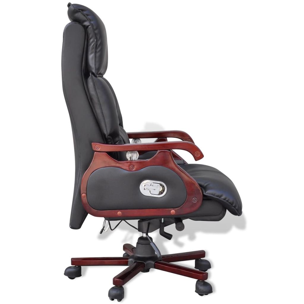 vidaXL Black Top Real Leather Adjustable Massage Office Chair-2
