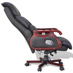 vidaXL Black Top Real Leather Adjustable Massage Office Chair-3