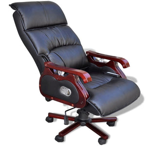 vidaXL Black Top Real Leather Adjustable Massage Office Chair-4