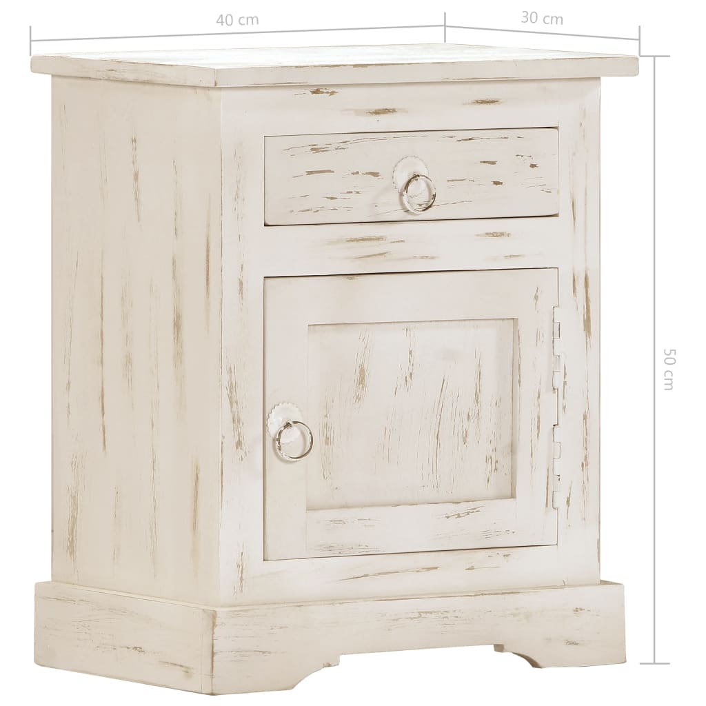 vidaXL Bedside Cabinet White 15.7"x11.8"x19.7" Solid Mango Wood-0