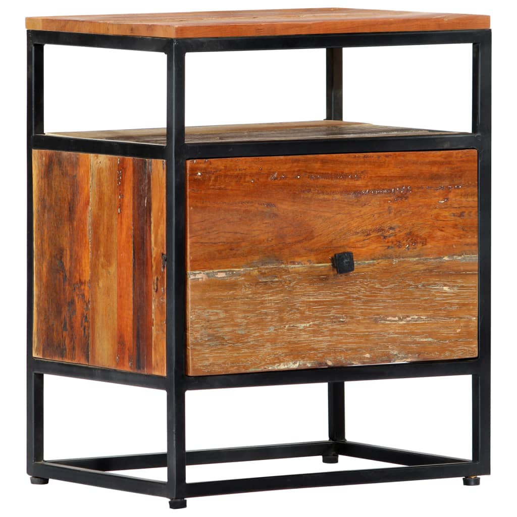 vidaXL Bedside Cabinet 15.7"x11.8"x19.7" Solid Reclaimed Wood and Steel-0