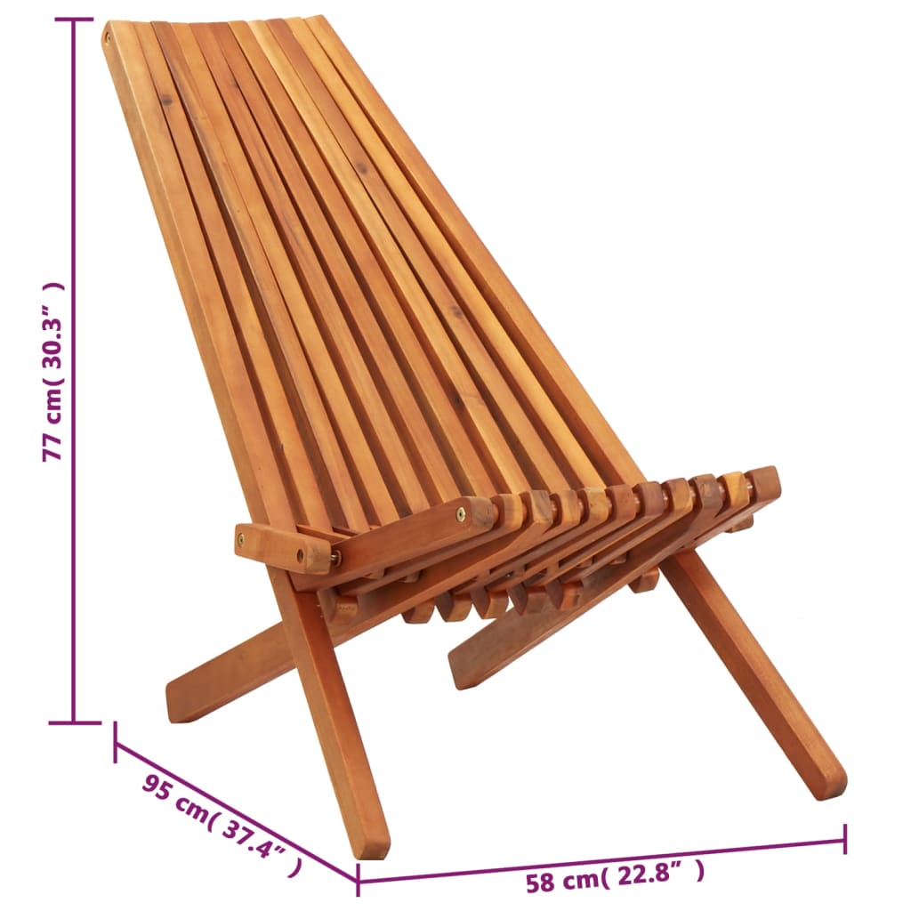 vidaXL 1/2x Solid Acacia Wood Folding Outdoor Lounge Chairs Deck Chair Seat-5