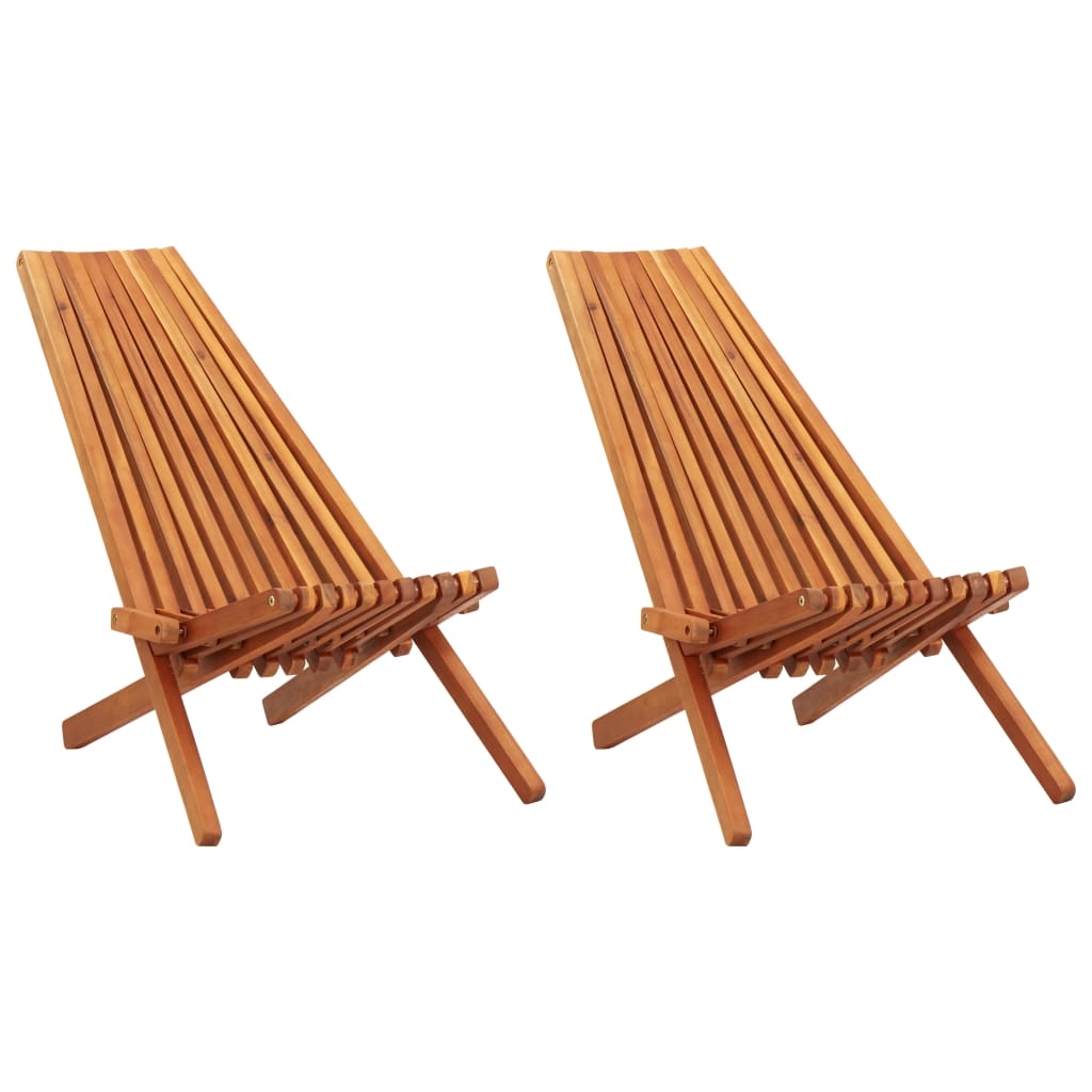 vidaXL 1/2x Solid Acacia Wood Folding Outdoor Lounge Chairs Deck Chair Seat-0