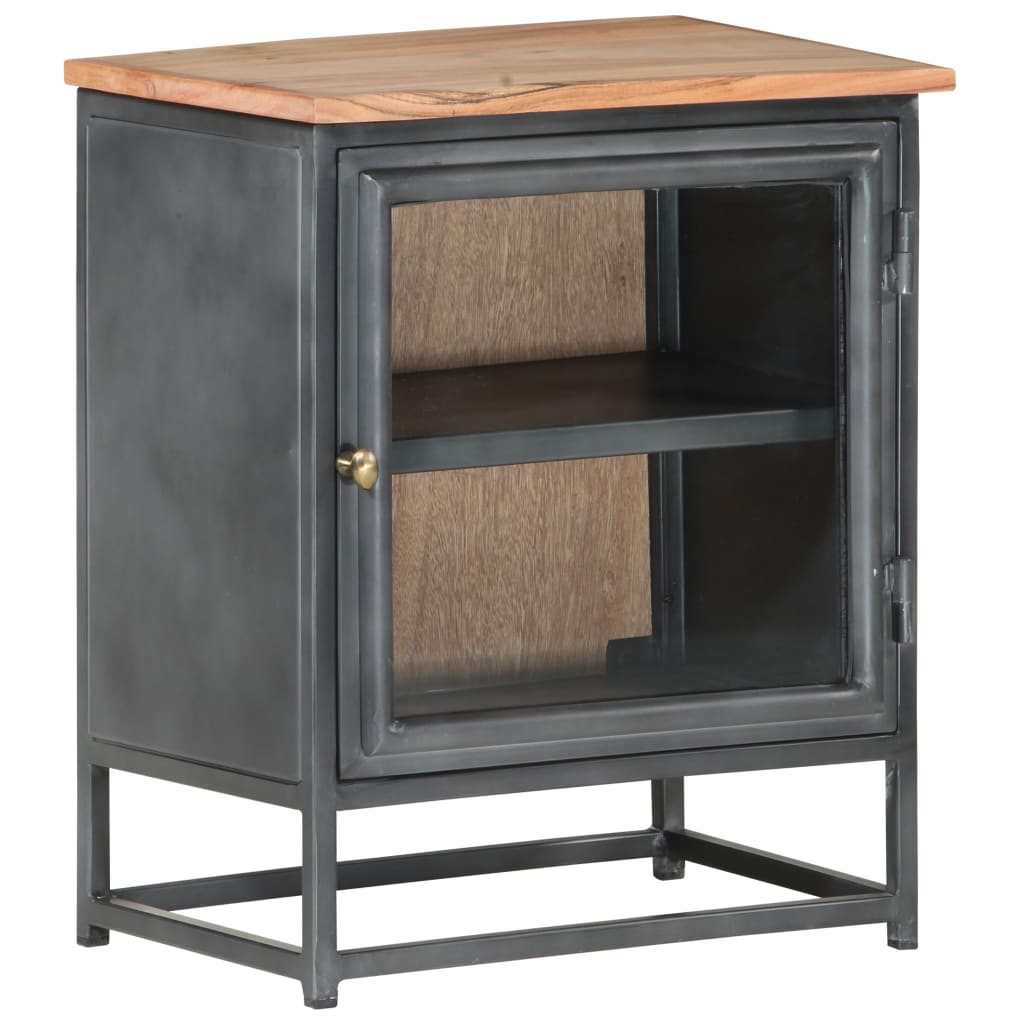 vidaXL Bedside Cabinet Gray 15.7"x11.8"x19.7" Solid Acacia Wood-0