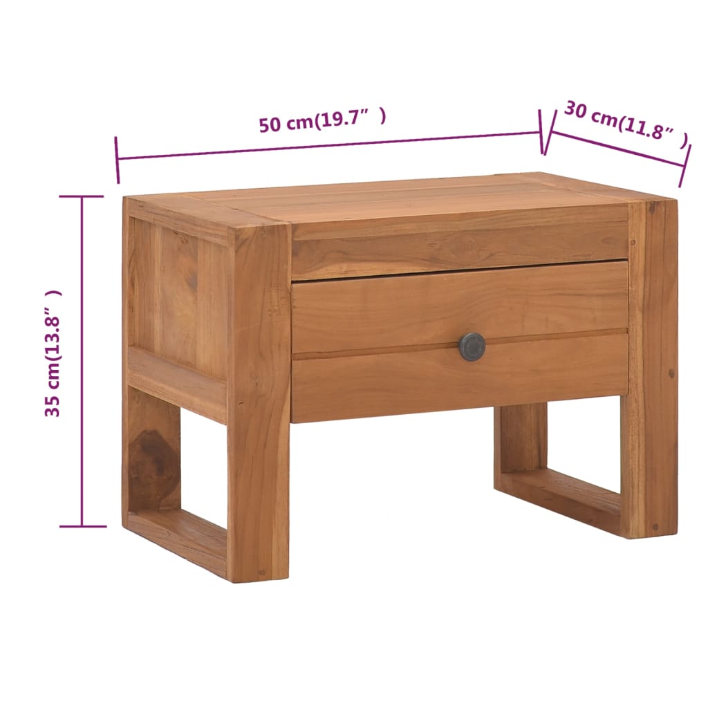 vidaXL Bedside Cabinet 19.7"x11.8"x13.8" Solid Teak Wood-9