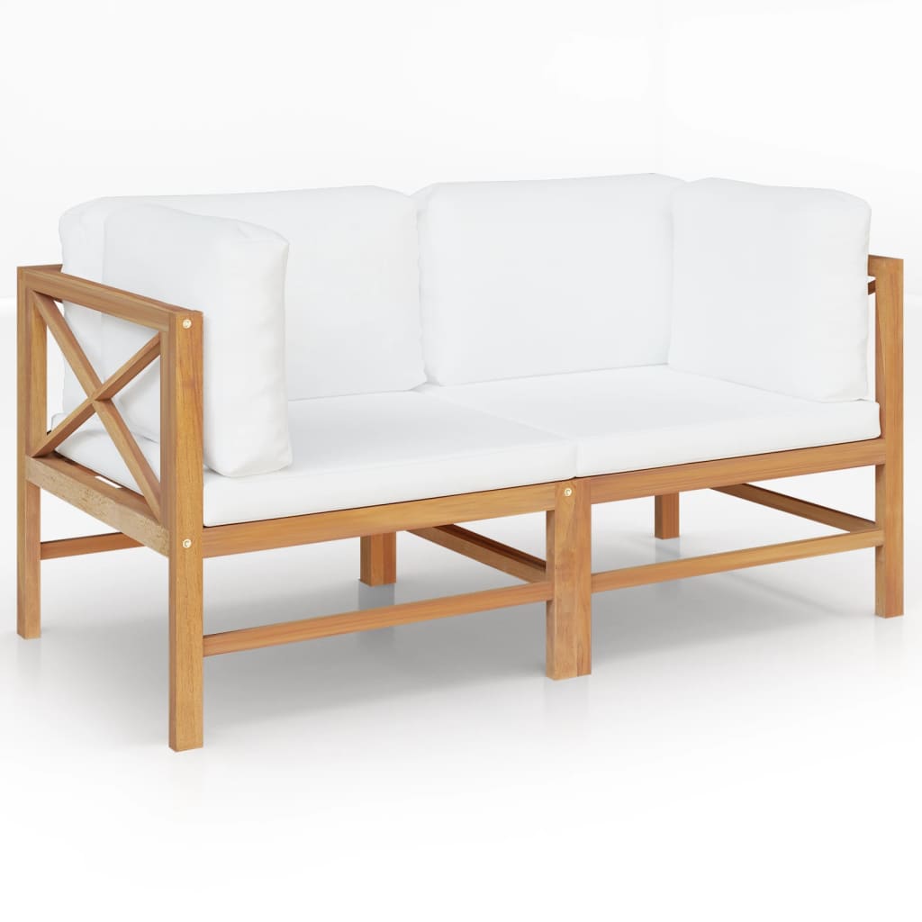 vidaXL 2-seater Patio Bench with Cream Cushions Solid Teak Wood-0