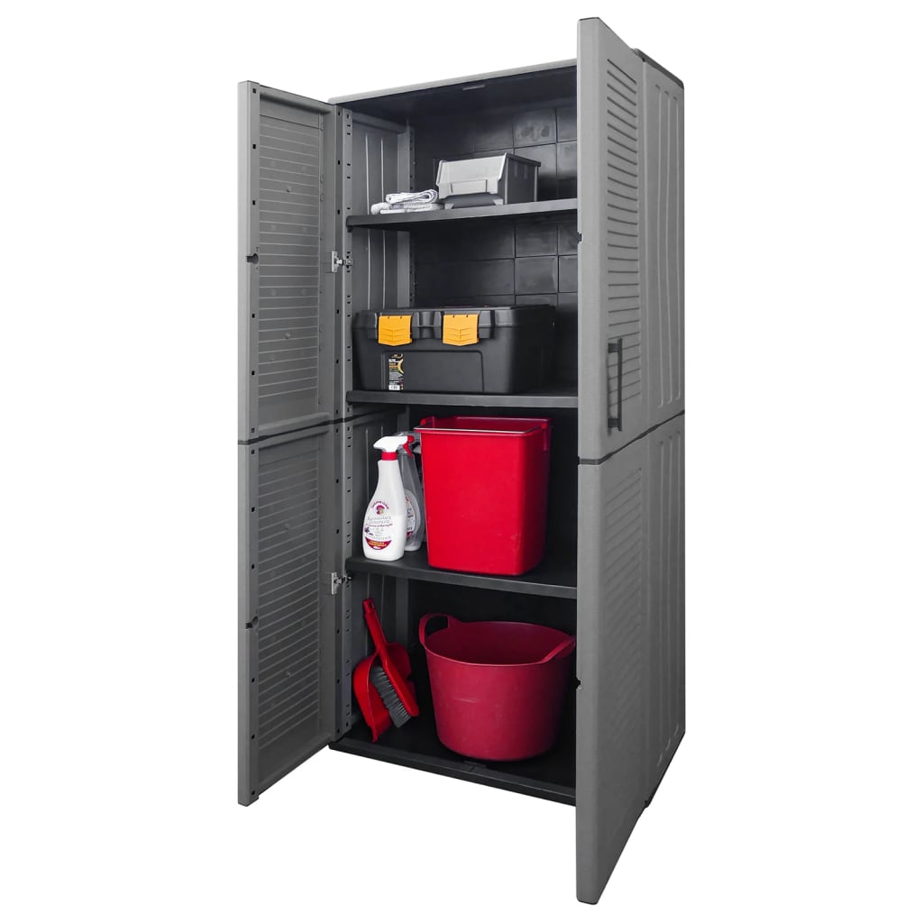 vidaXL Garden Storage Cabinet Gray and Black 26.8"x14.6"x64.2" PP-1