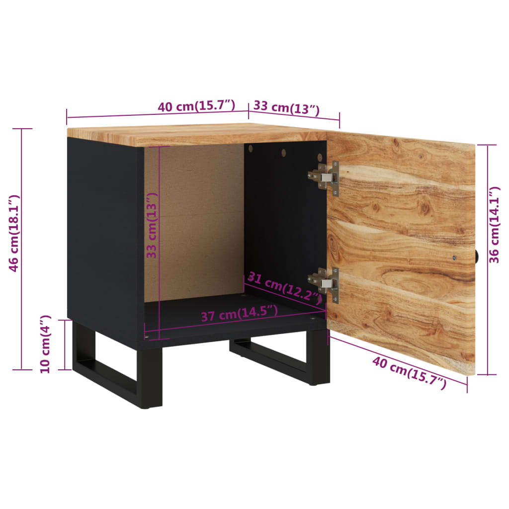 vidaXL Bedside Cabinet 15.7"x13"x18.1" Solid Wood Acacia-7