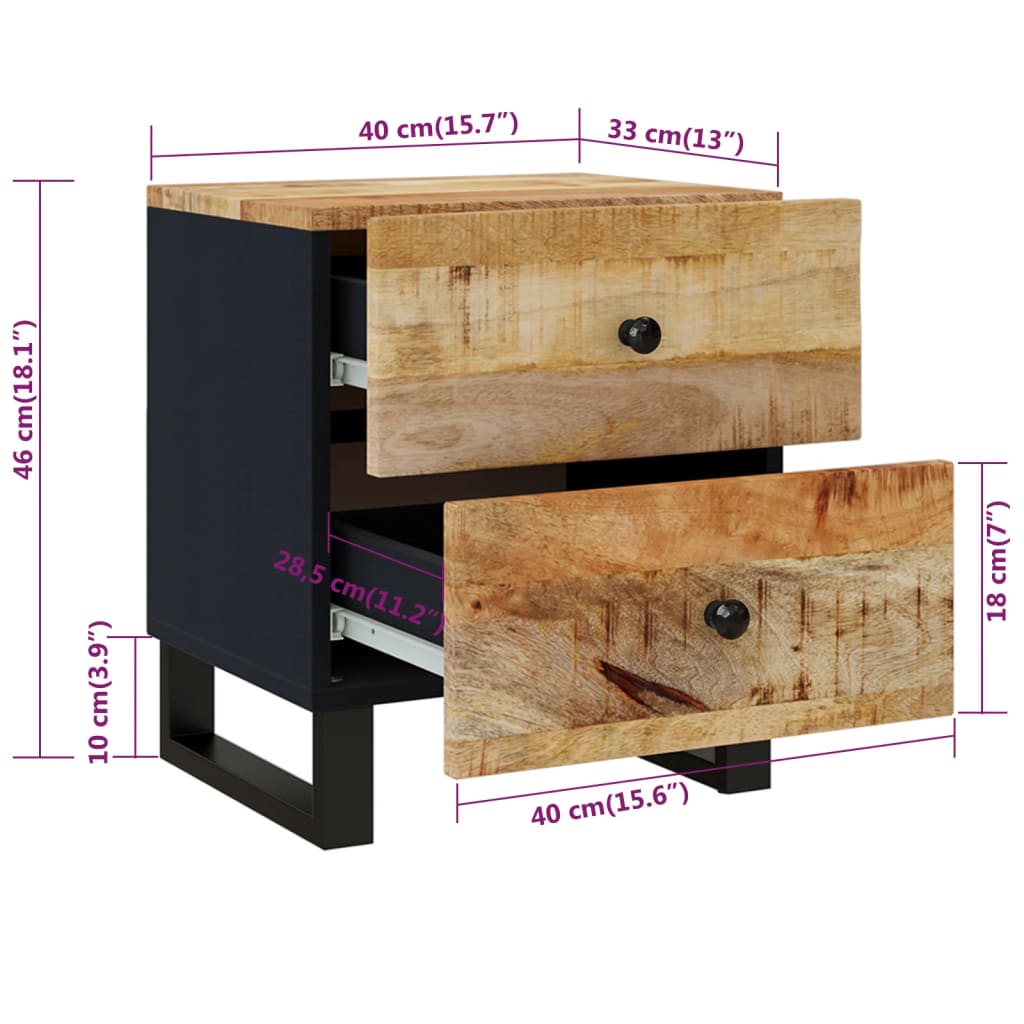 vidaXL Bedside Cabinet 15.7"x13"x18.1" Solid Wood Mango-1