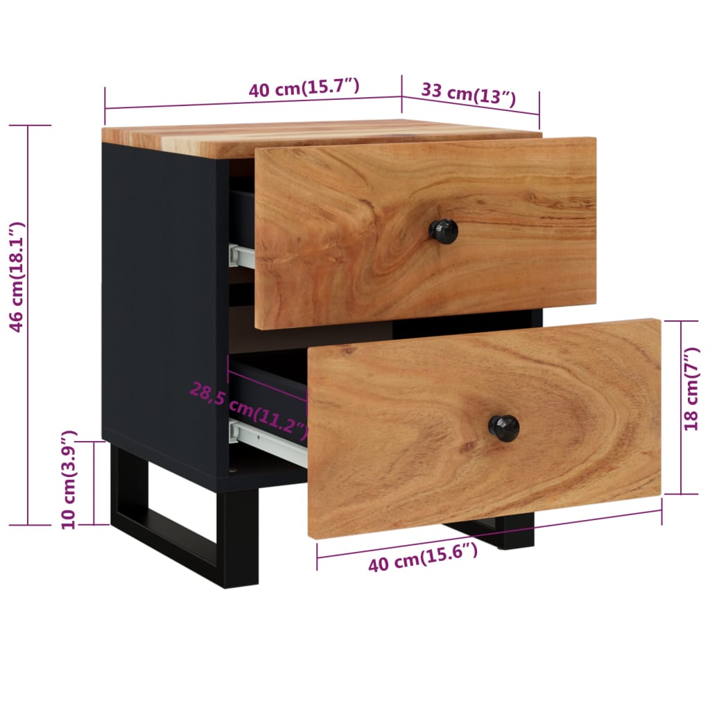 vidaXL Bedside Cabinets 2 pcs 15.7"x13"x18.1" Solid Wood Acacia-0