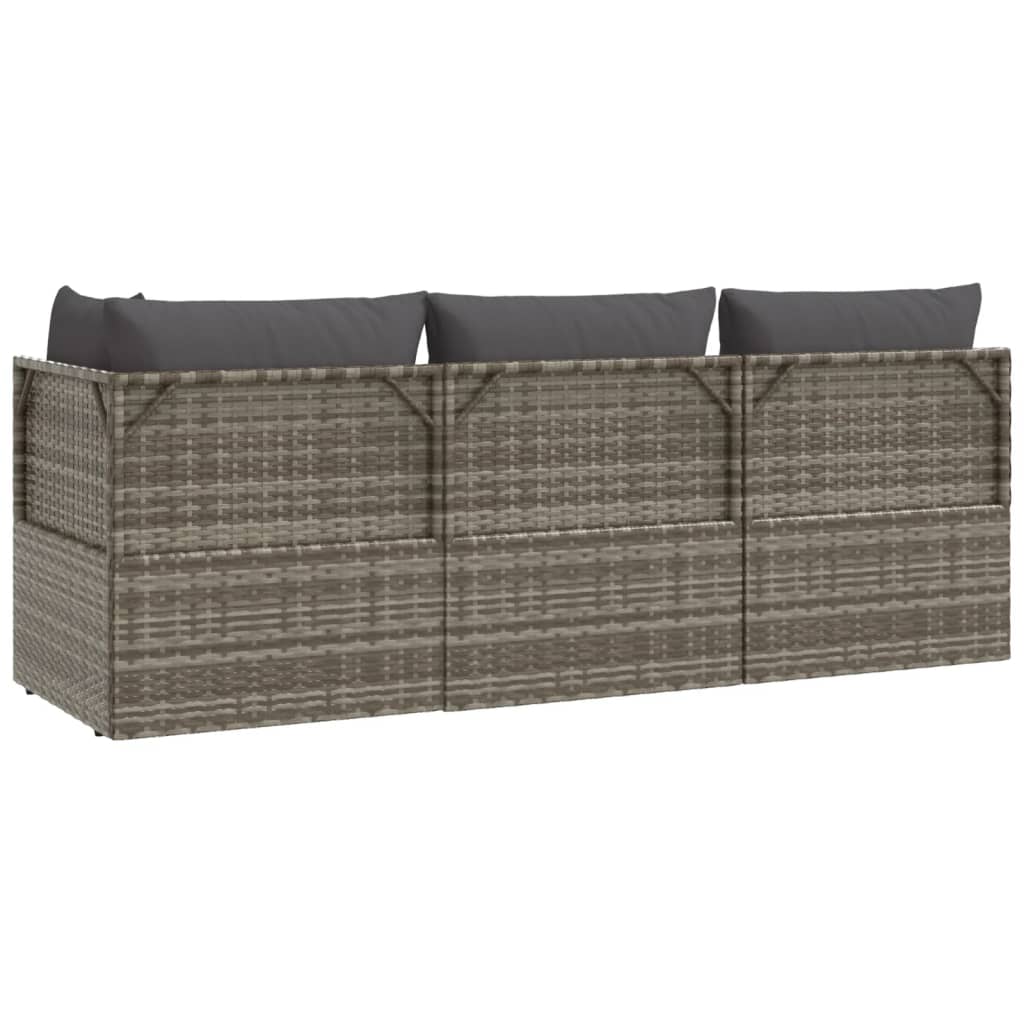 vidaXL 3 Piece Patio Lounge Set with Cushions Gray Poly Rattan-6