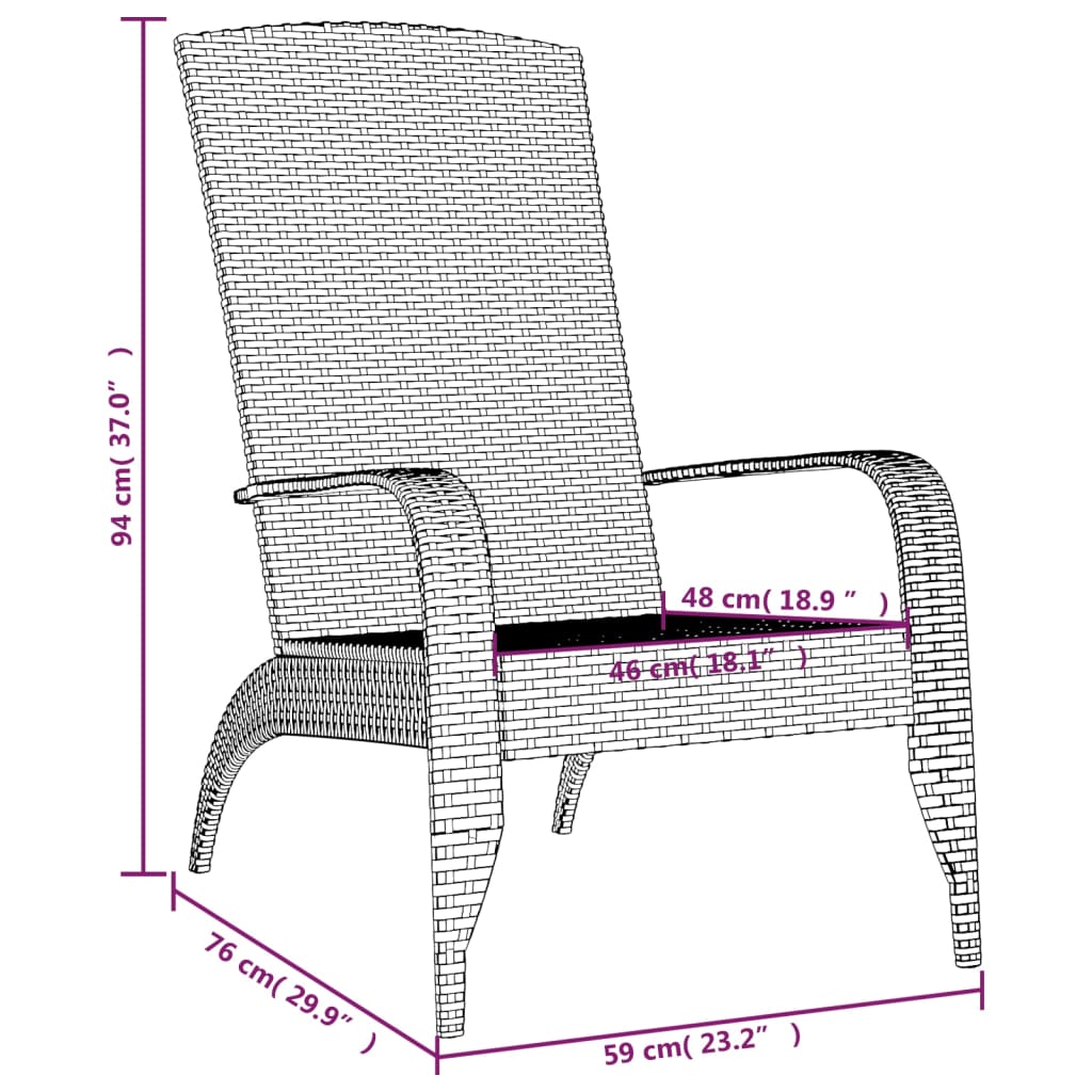 vidaXL Adirondack Chair Lounge Patio Lawn Chair Outdoor Seating Poly Rattan-8