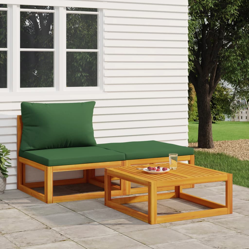 vidaXL 3 Piece Patio Lounge Set with Cushions Solid Wood Acacia-0