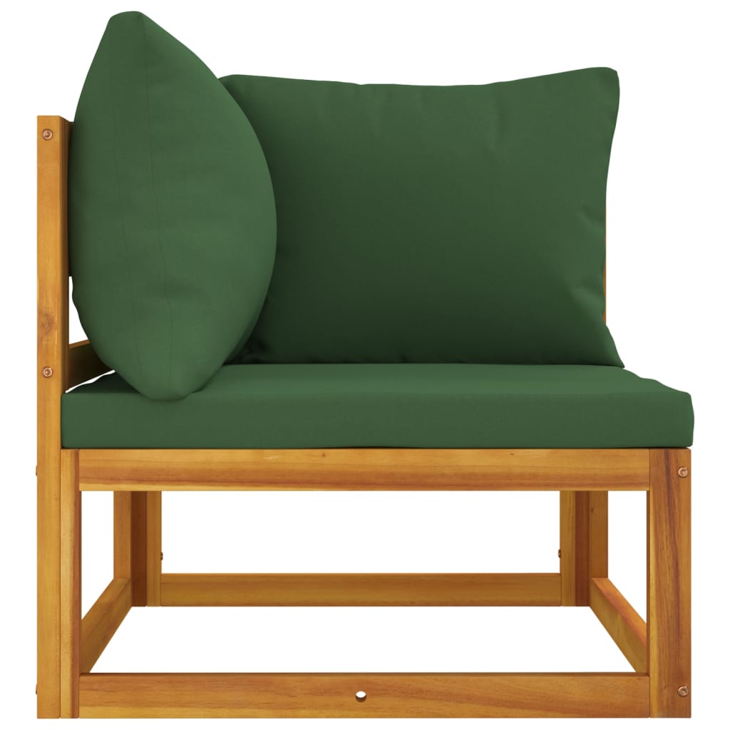 vidaXL Sectional Corner Sofa with Green Cushions Solid Wood Acacia-2