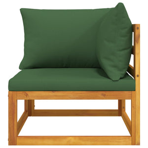vidaXL Sectional Corner Sofa with Green Cushions Solid Wood Acacia-3