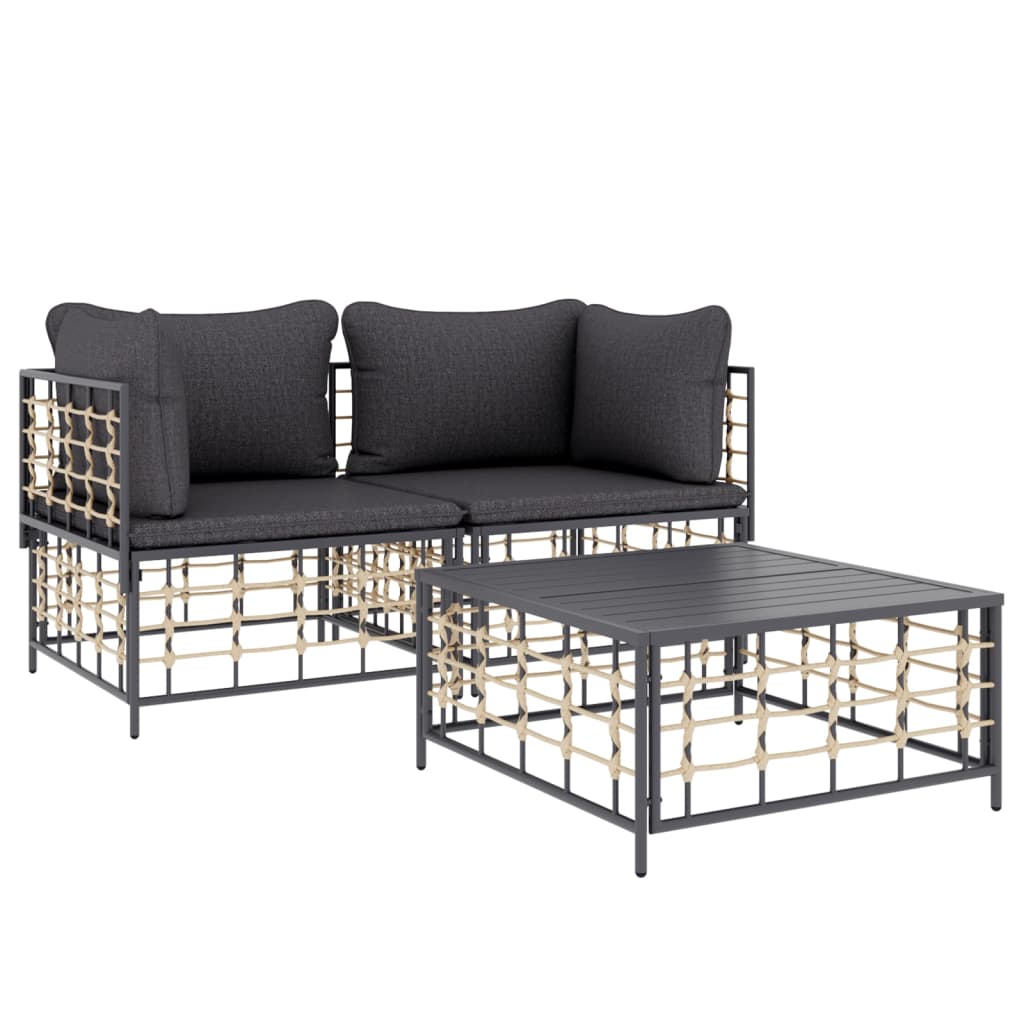 vidaXL 3 Piece Patio Lounge Set with Cushions Anthracite Poly Rattan-1