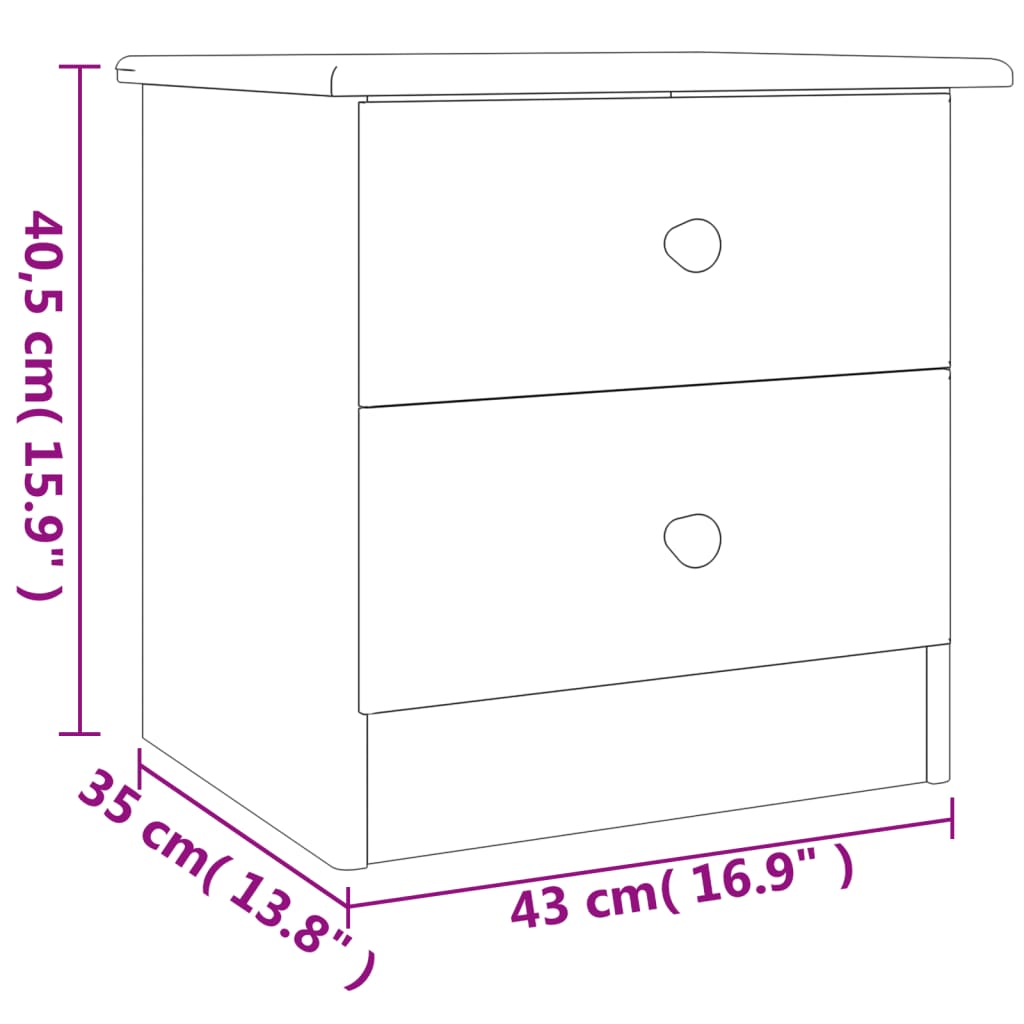 vidaXL Bedside Cabinet ALTA 16.9"x13.8"x15.9" Solid Wood Pine-6