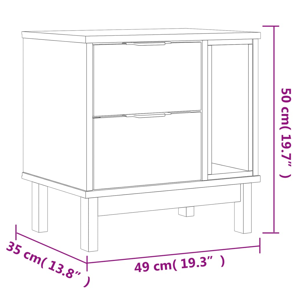 vidaXL Bedside Cabinet FLAM 19.3"x13.8"x19.7" Solid Wood Pine-7
