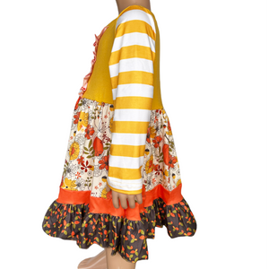 AL Limited Girls Autumn Pumpkin Floral Cotton Knit Fall Long Sleeve Dress