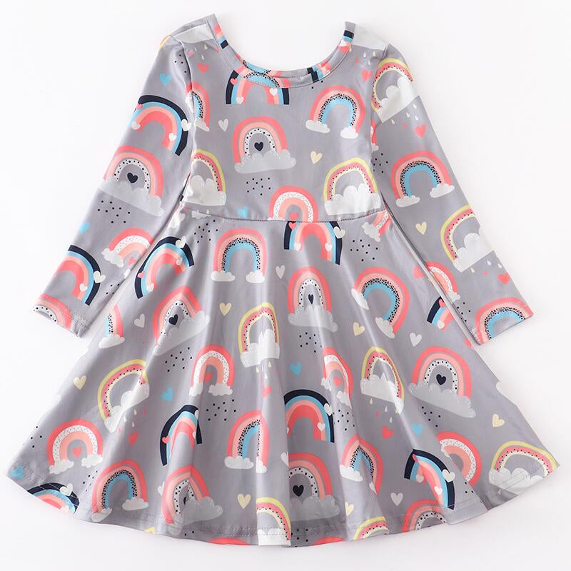 AL Limited Girls Long Sleeve Boutique Trendy Rainbow Swing Party Dress