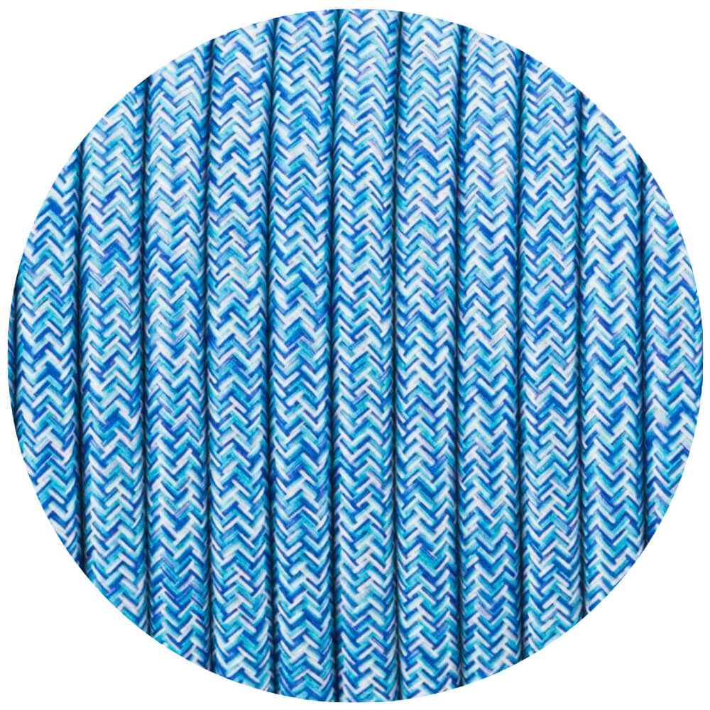 18 Gauge 3 Conductor Round Cloth Covered Wire Braided Light Cord Blue Multi Tweed~1204-0