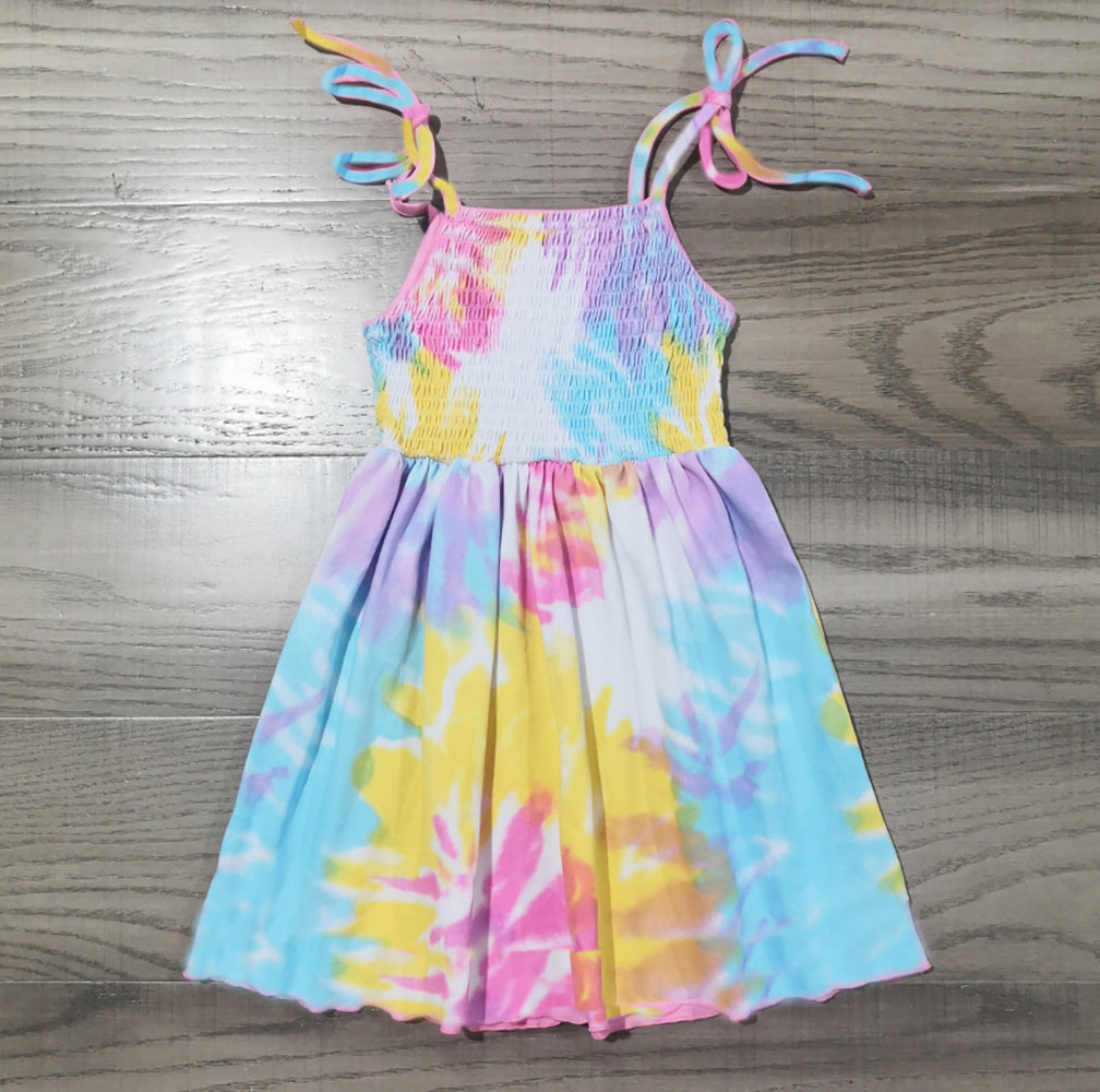 Big Little Girls Pastel Tie Dye Smocked Summer Swing Dress