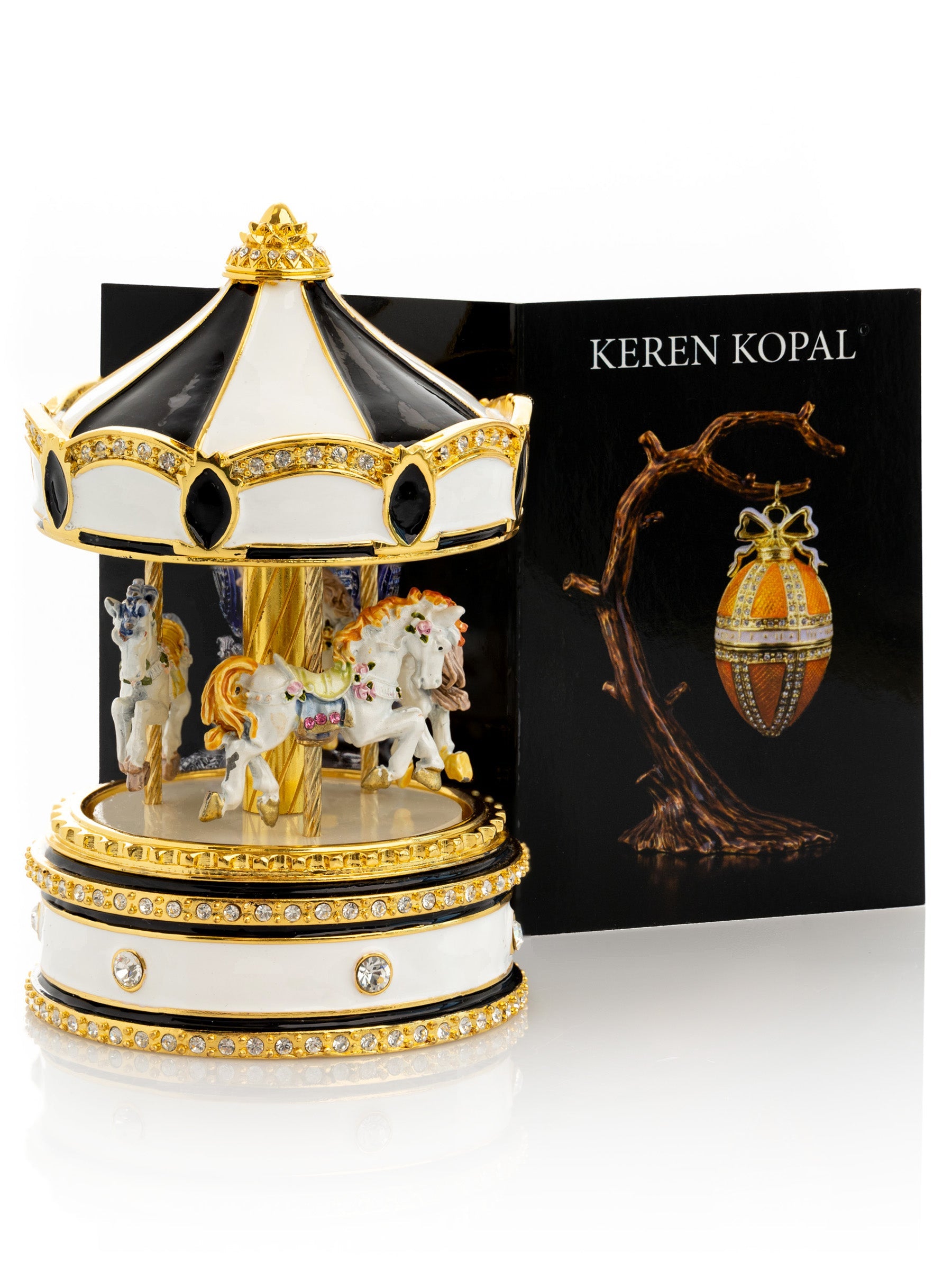 Black Musical Carousel with Spinning Royal Horses-2