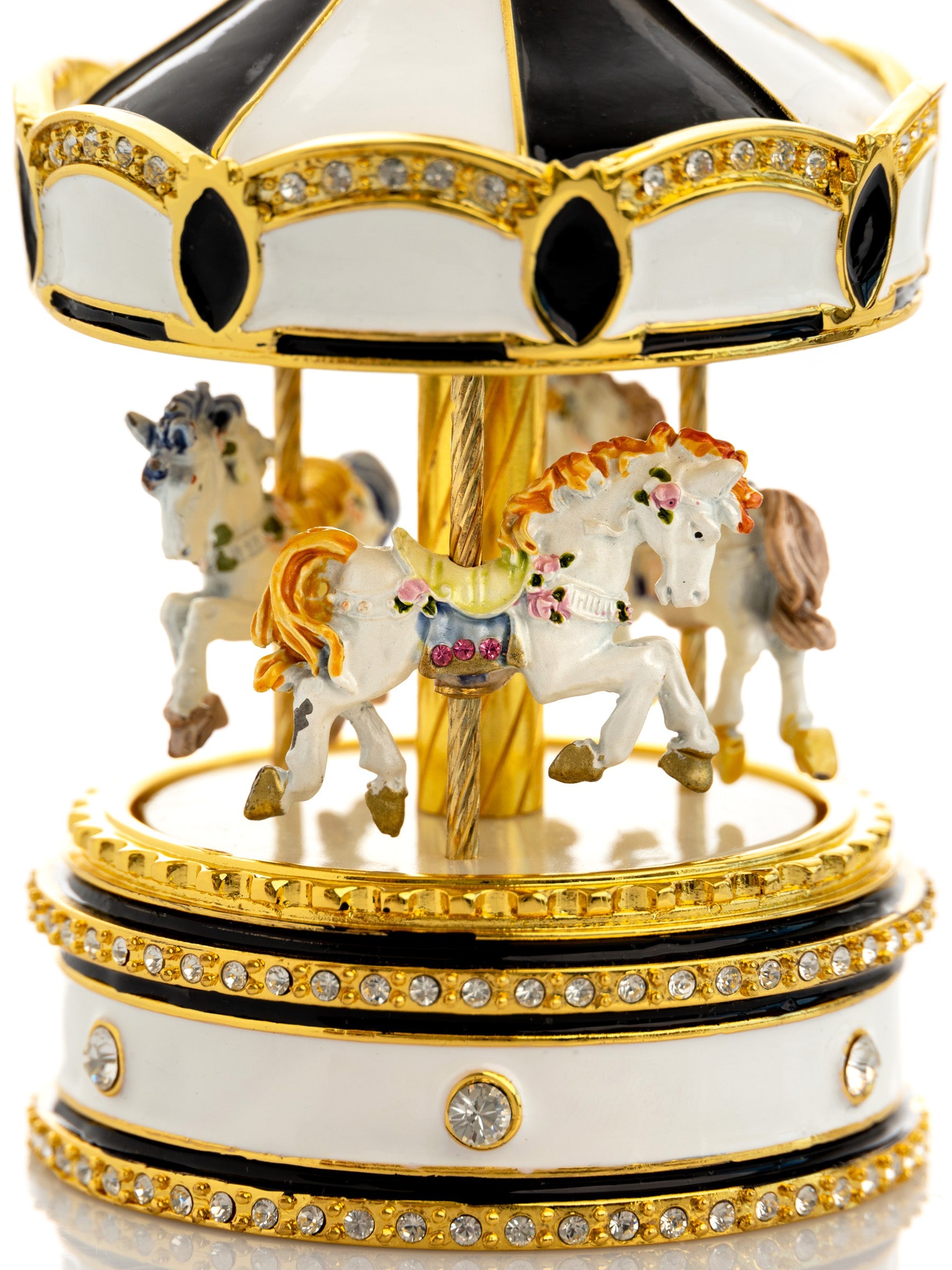 Black Musical Carousel with Spinning Royal Horses-3