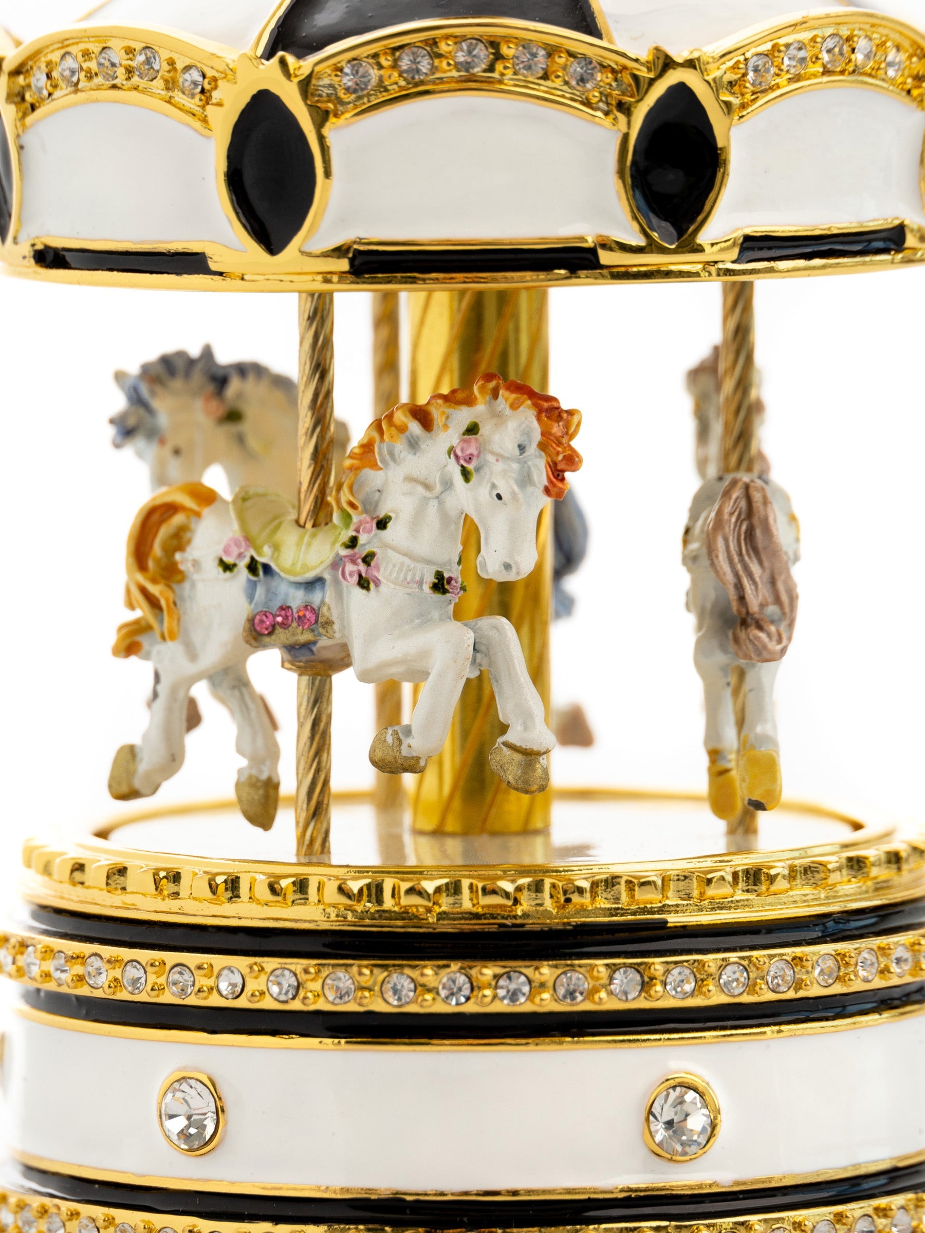 Black Musical Carousel with Spinning Royal Horses-5