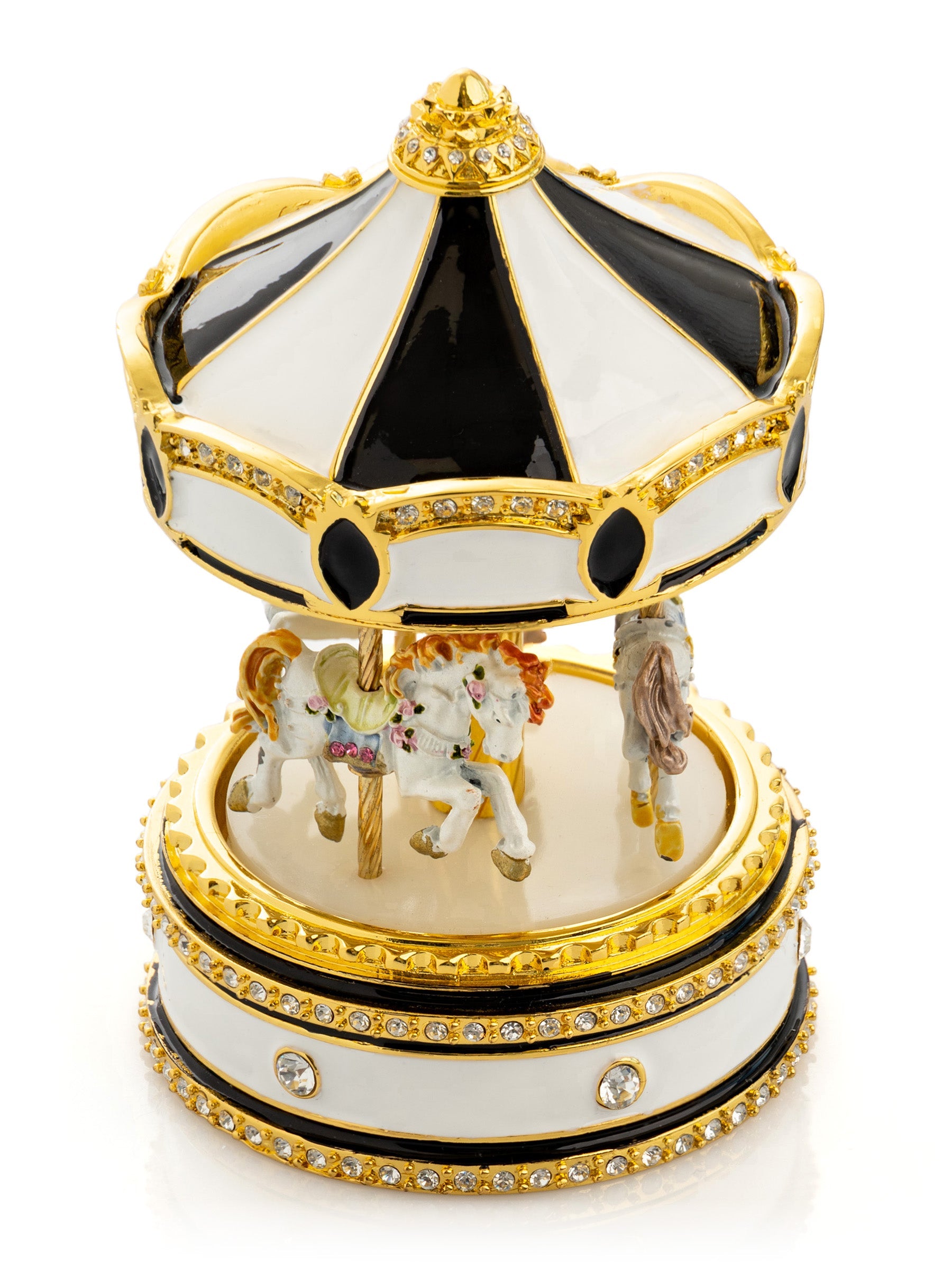 Black Musical Carousel with Spinning Royal Horses-4