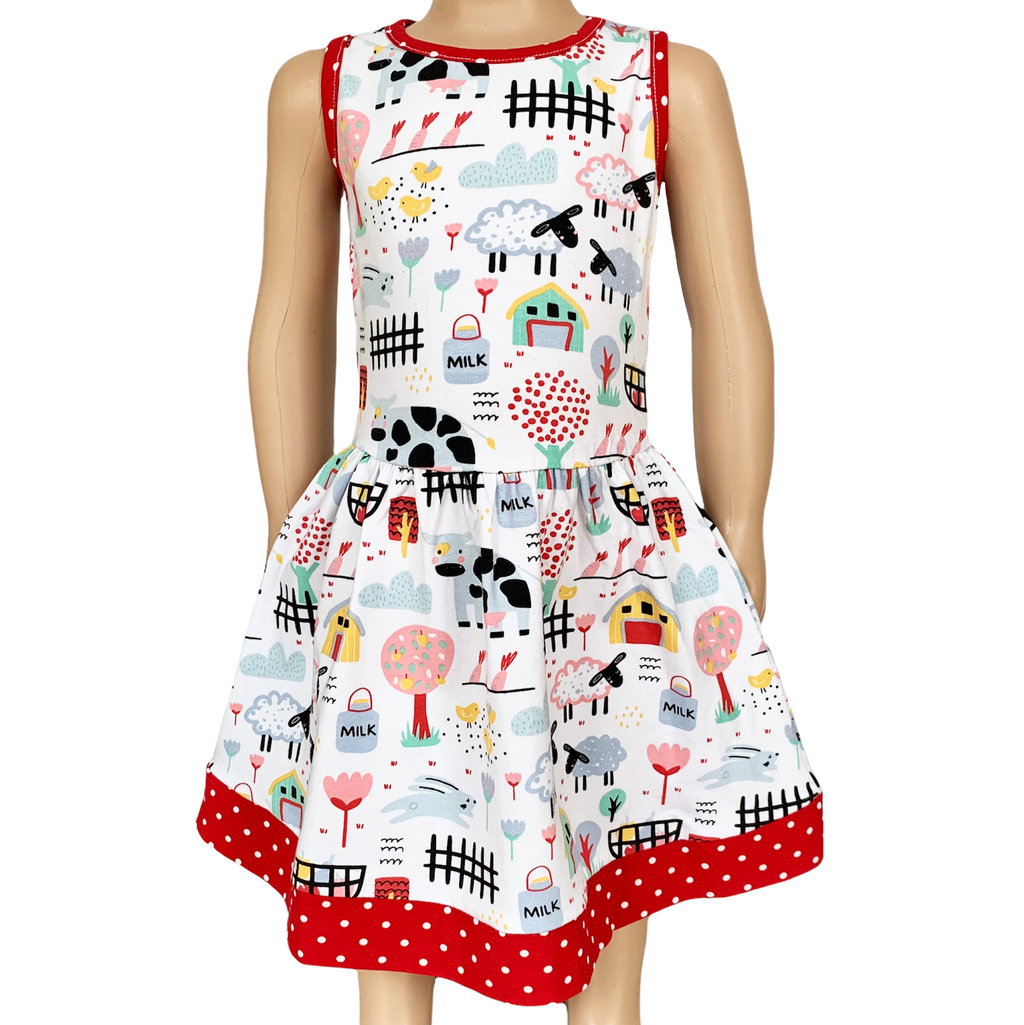 Little & Big Girls Farm Animal Sleeveless Cotton Swing Dress - 99fab 