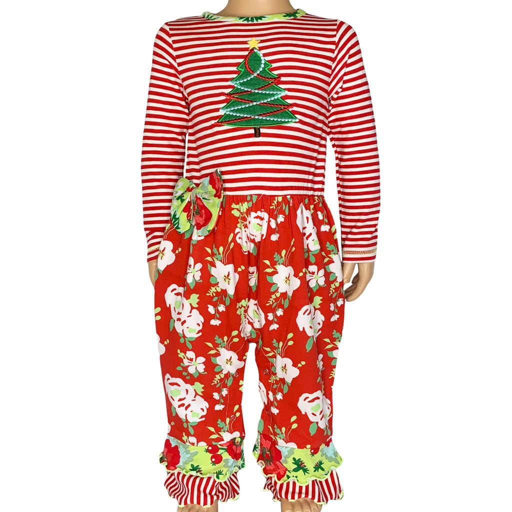 Baby Girls Merry Christmas Tree Holiday Floral Toddler Romper One Piece - 99fab 