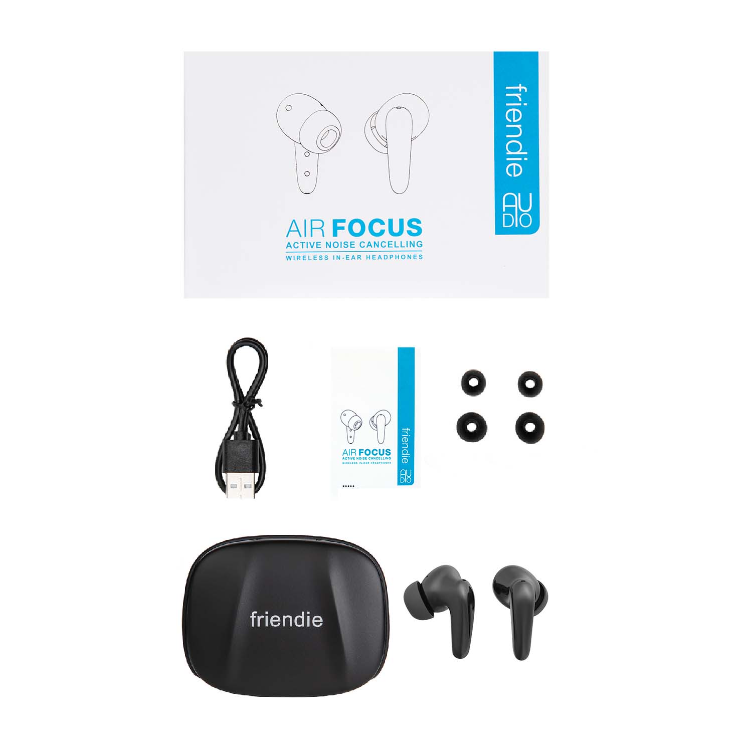 AIR Focus ANC Matte Black Active Noise Cancelling Earbuds (In Ear Wireless Headphones)