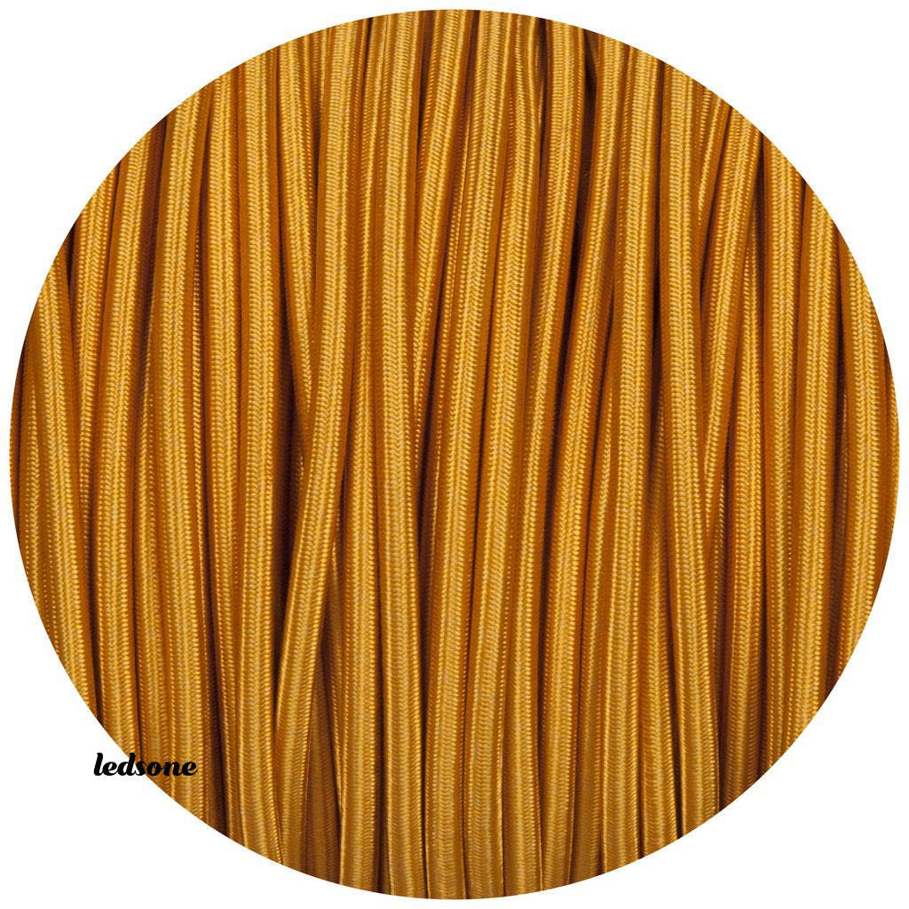 16ft Round Cloth Covered Wire 18 Gauge 3 Conductor  Fabric Light Cord Gold~1336-0
