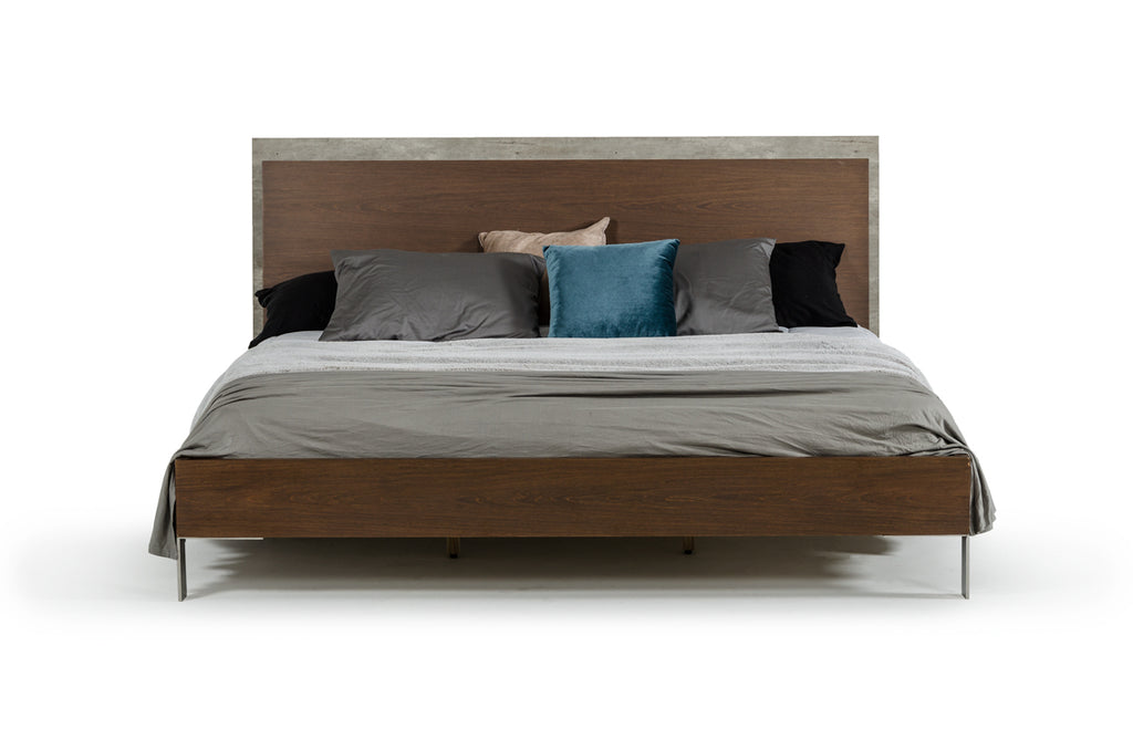 Modern Dark Walnut & Concrete Queen Bed - 99fab 