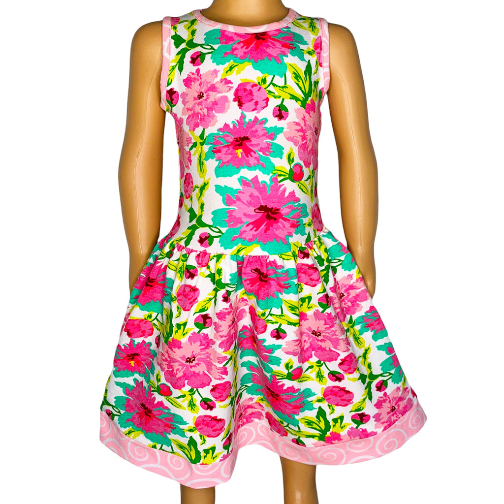 Little & Big Girls Spring Summer Floral Sleeveless Boutique Cotton Knit Dress - 99fab 