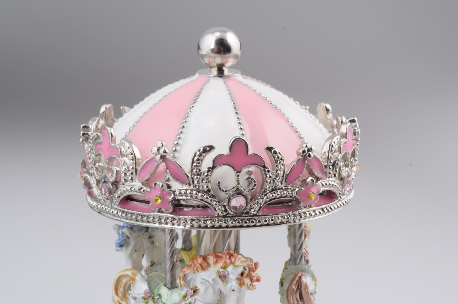Pink Faberge Egg with Wind up Horse Carousel-2